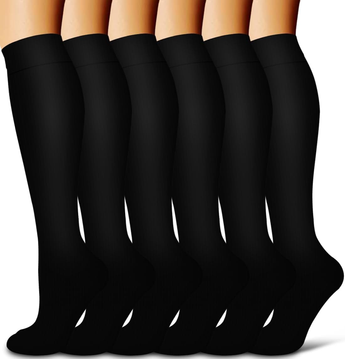 6Pairs Compression Socks for Women and Men - Best for Circulation, Running, Athletic, Recover, Nurse, Travel S/M 14 Black