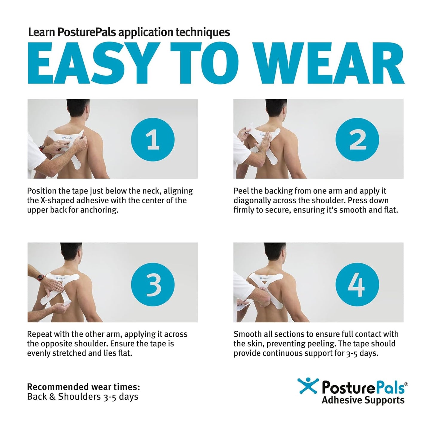 PosturePals Box Shape Posture Corrector Support Tape – Pack of 5 | Waterproof Physio Tape
