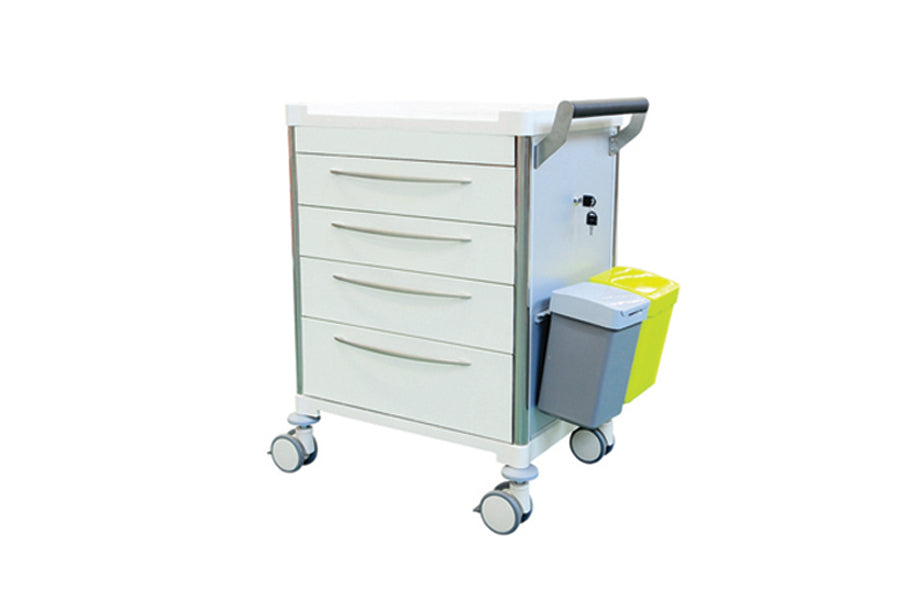Medicine Trolley with 4 x White Drawers