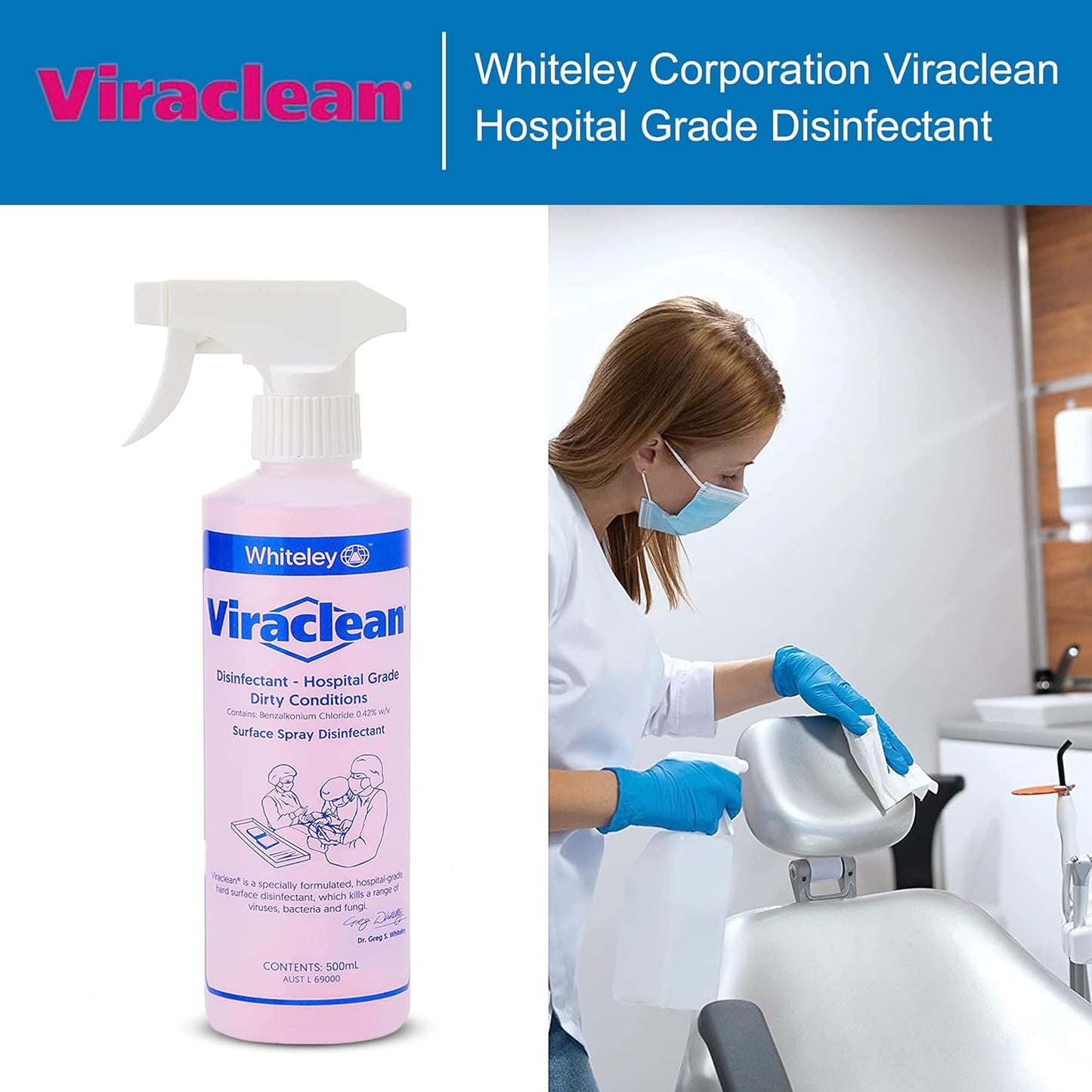 Viraclean Hospital Grade Disinfectant – Surface Cleaner, Non-Flammable, pH Neutral, Lemon Fragrance