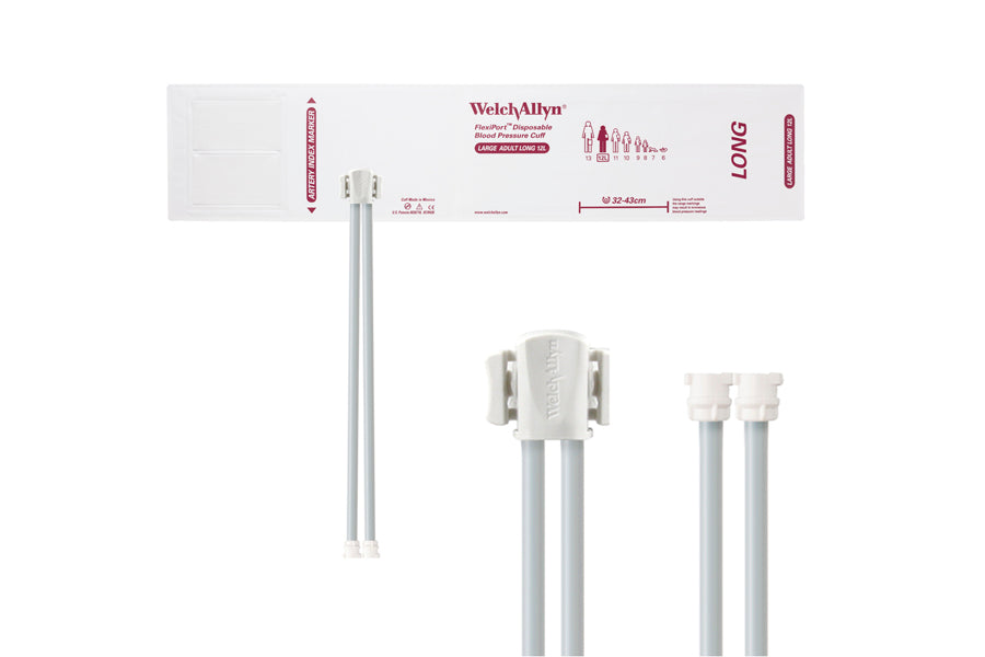 Hillrom - Welch Allyn Soft Disposable FlexiPort Cuff - Two-Tube, Locking, Large Adult Long, Size 12L, 32-43 cm