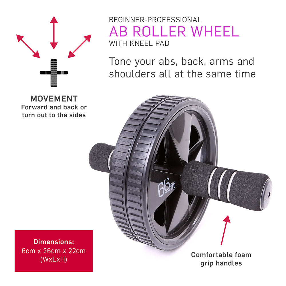 66fit Abdominal Roller Wheel & Kneel Pad for Core Strength Training | Home Fitness Essential