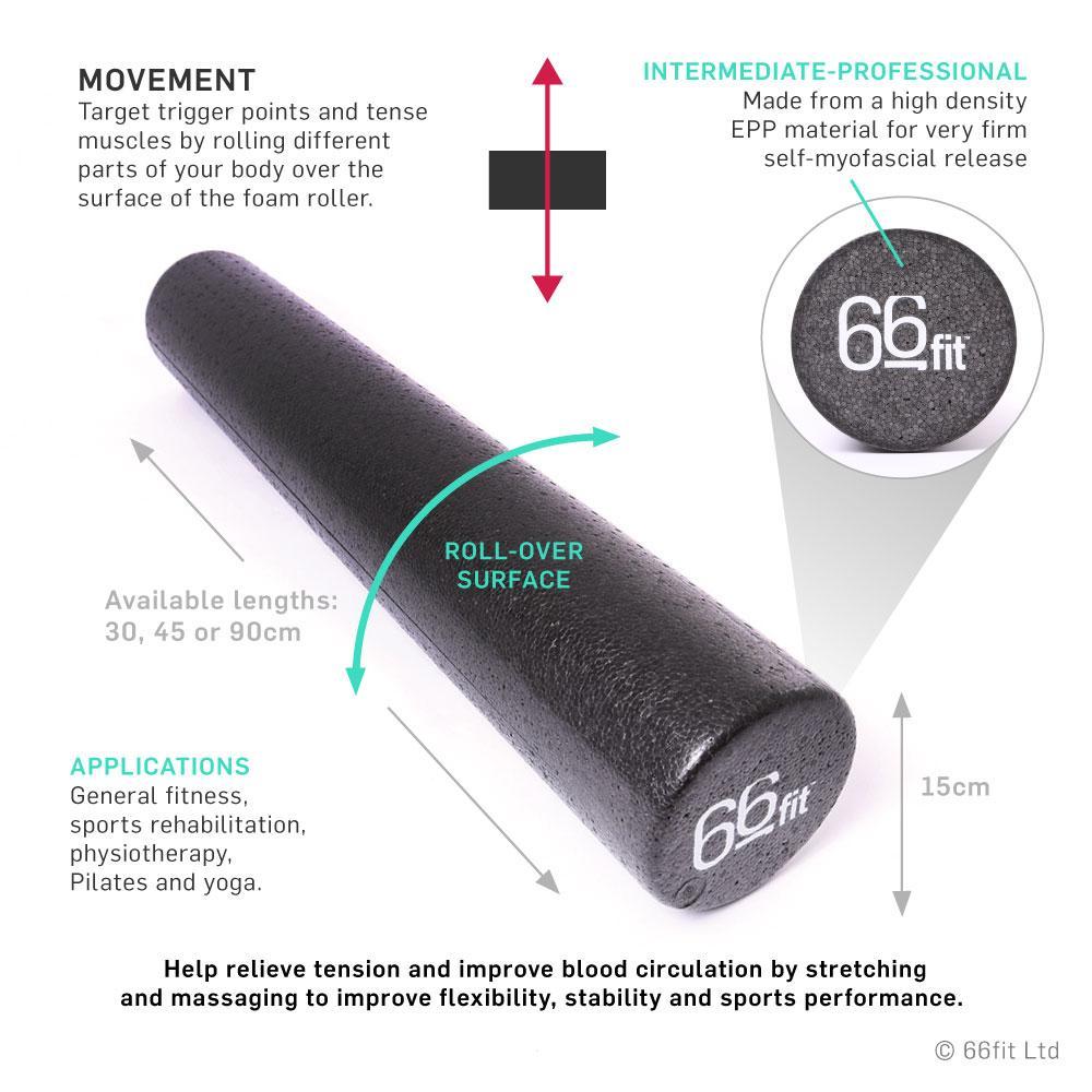 66fit High‑Density EPP Foam Roller — 15 cm x 90 cm (Black)