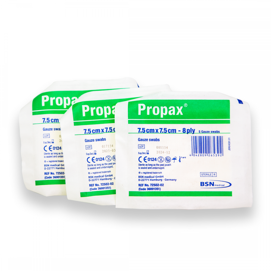 Propax Sterile Gauze Swabs, 7.5 x 7.5 cm — Pack of 5