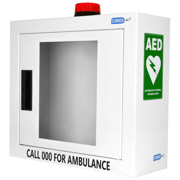 Alarmed AED Cabinet with Strobe Light – Emergency Wall Mount Storage (42×38×15.5cm) | CardiAct