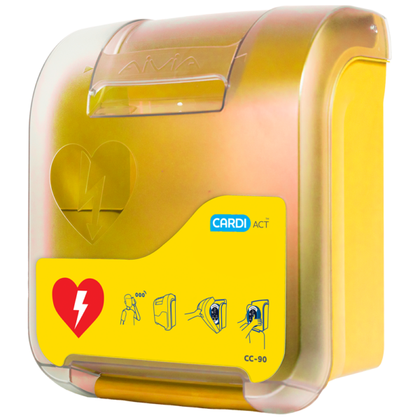 Alarmed AED Cabinet – Yellow Wall Mount Defibrillator Enclosure | CardiAct