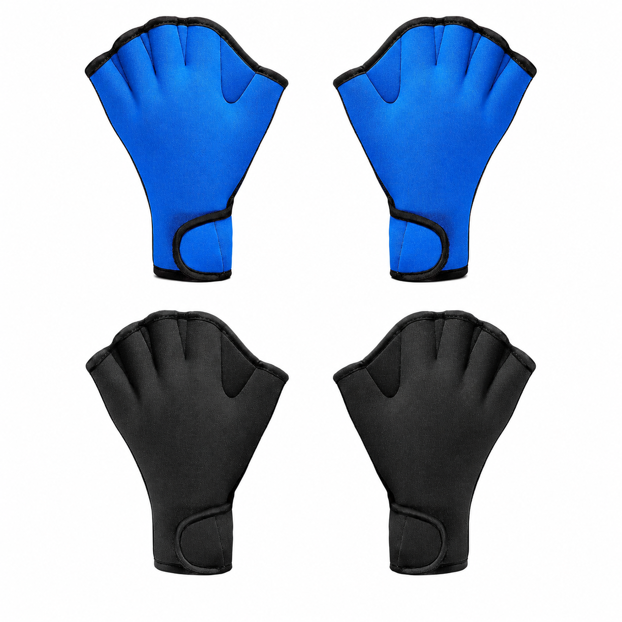 Neoprene Swimming Gloves 2-Pair - Webbed Water Resistance Training with Wrist Strap