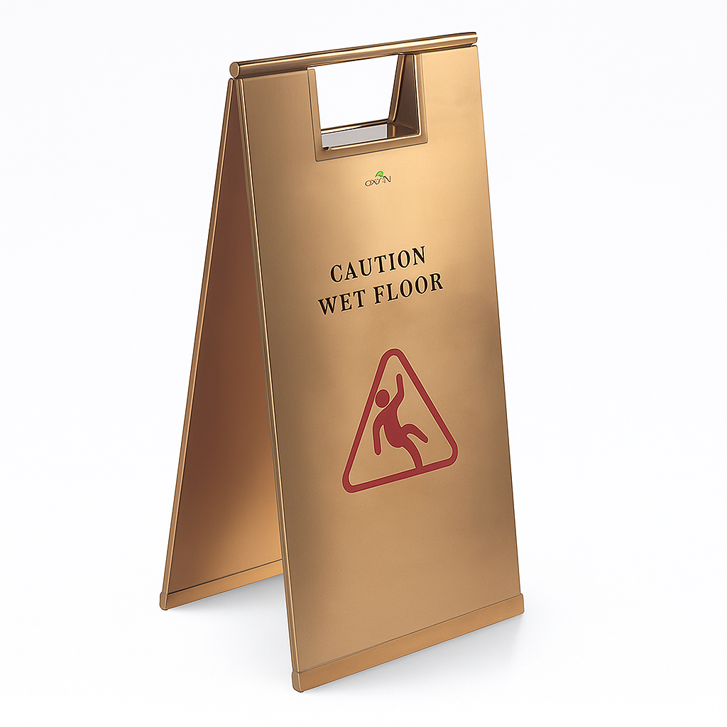 Stainless Steel Wet Floor Sign Gold Finish Safety Caution