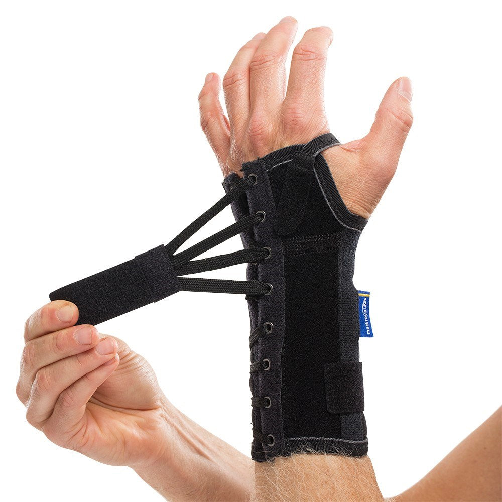 Wrist lace-up support with easy lace closure