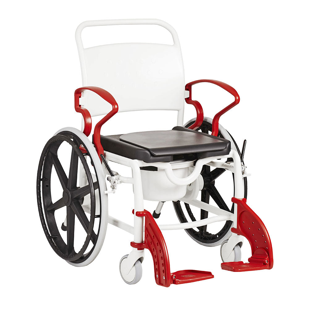 Self-Propelled Shower Commode Wheelchair - Hospital Grade, Red, 130kg Capacity