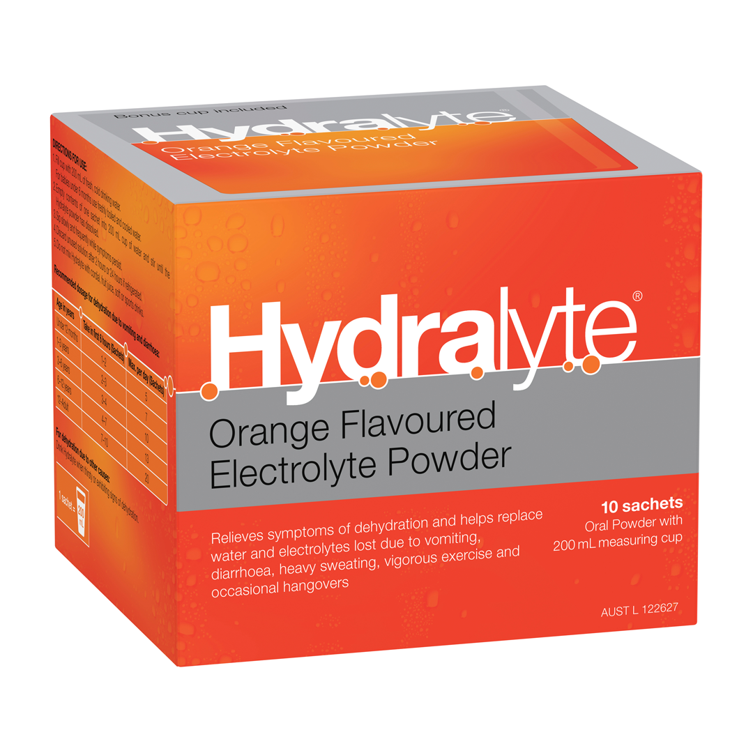 Hydralyte Electrolyte Powder Sachets – Pack of 10 + 200 mL Mixing Cup