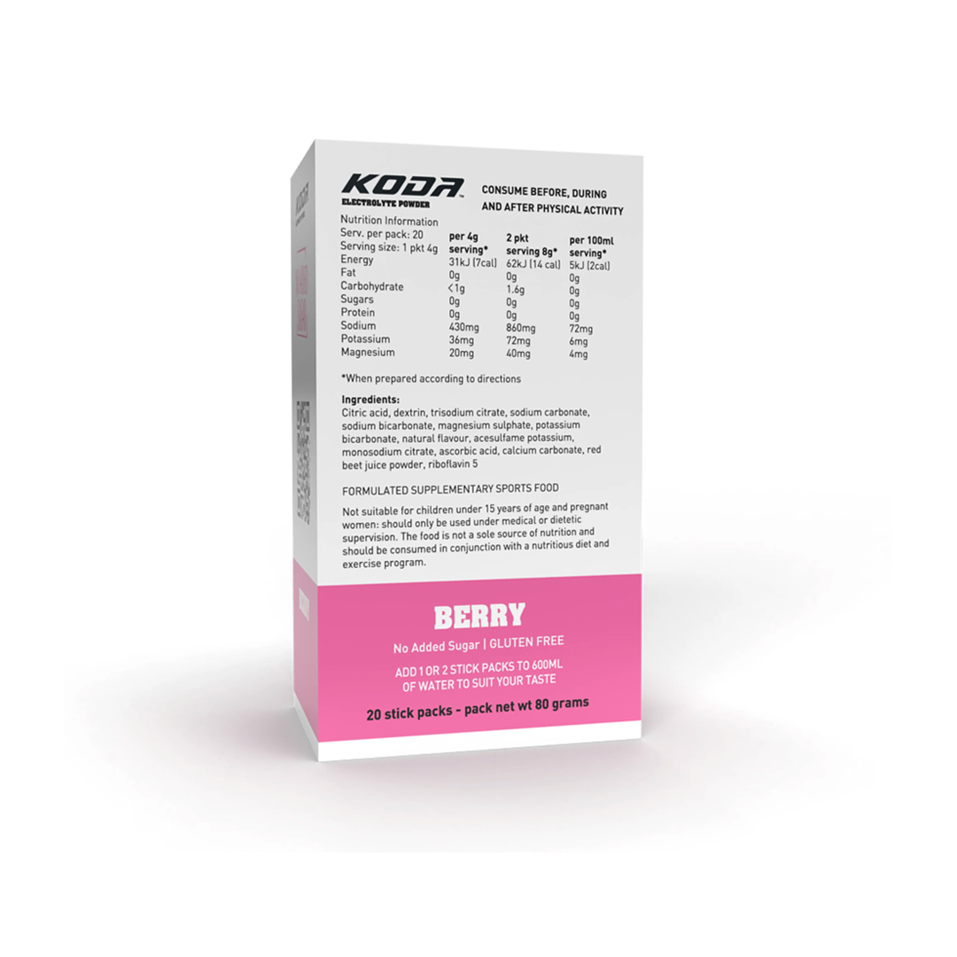 KODA Sugar-Free Electrolyte Powder Stick Packs - 20 Pack