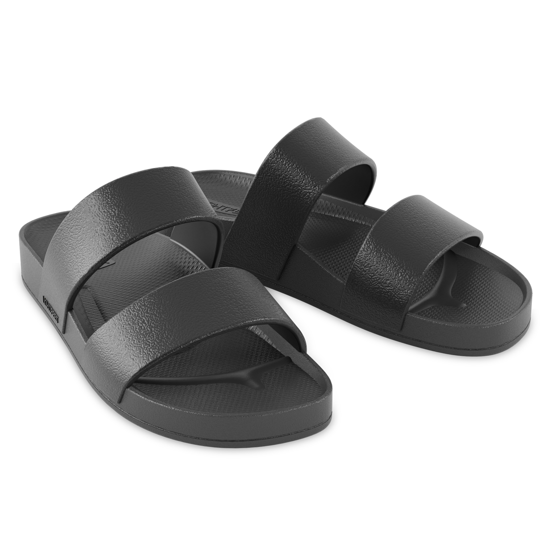 Lightfeet Double‑Strap Arch Support Slides — Black (Unisex)