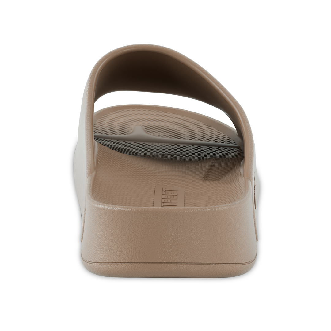 Lightfeet Arch Support Single Strap Slides — Latte