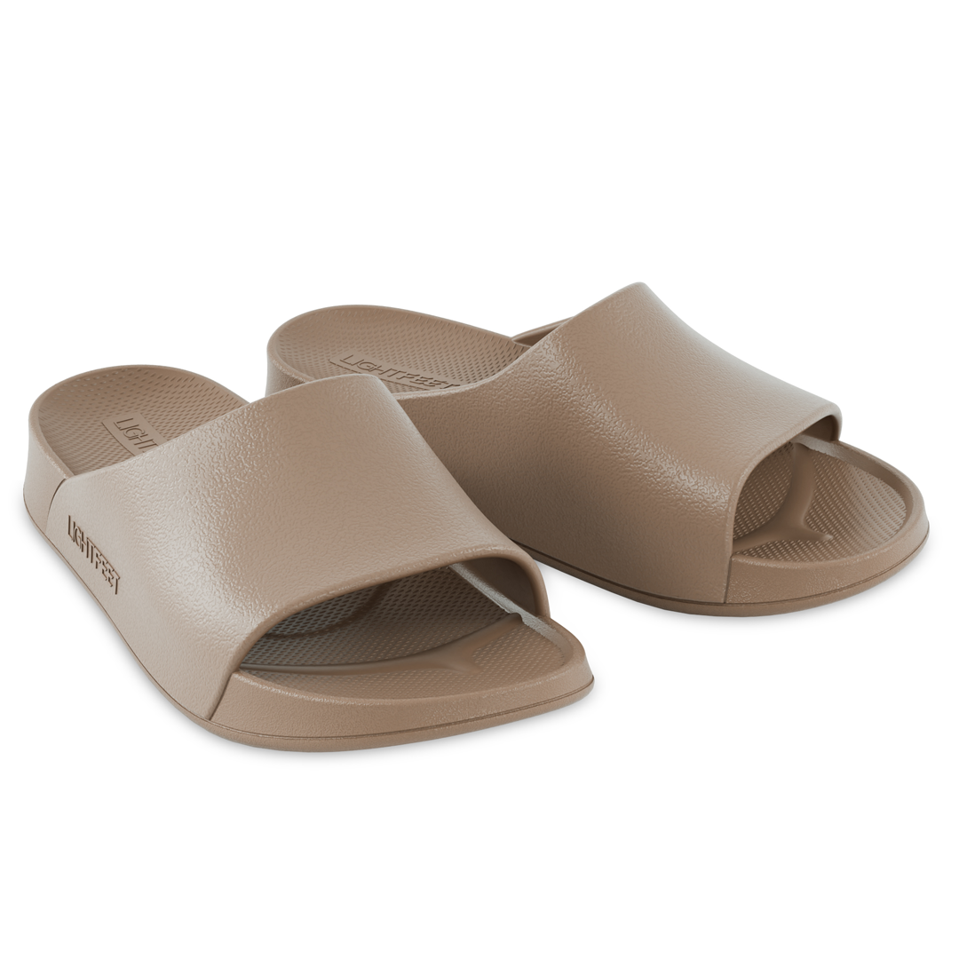 Lightfeet Arch Support Single Strap Slides — Latte
