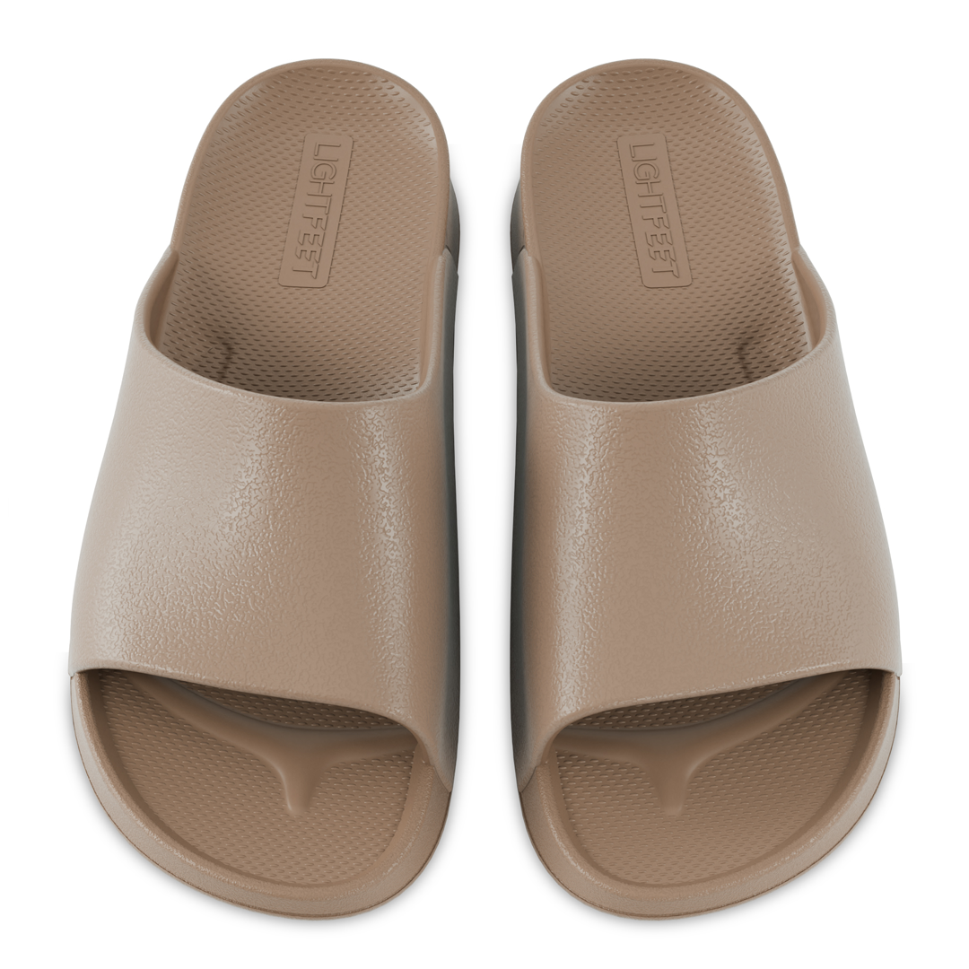 Lightfeet Arch Support Single Strap Slides — Latte