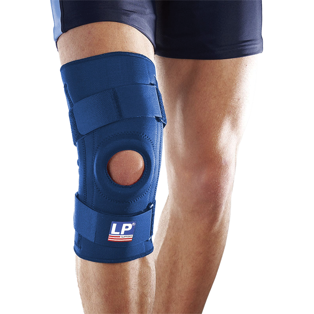 Knee stabiliser open-patella support with adjustable straps
