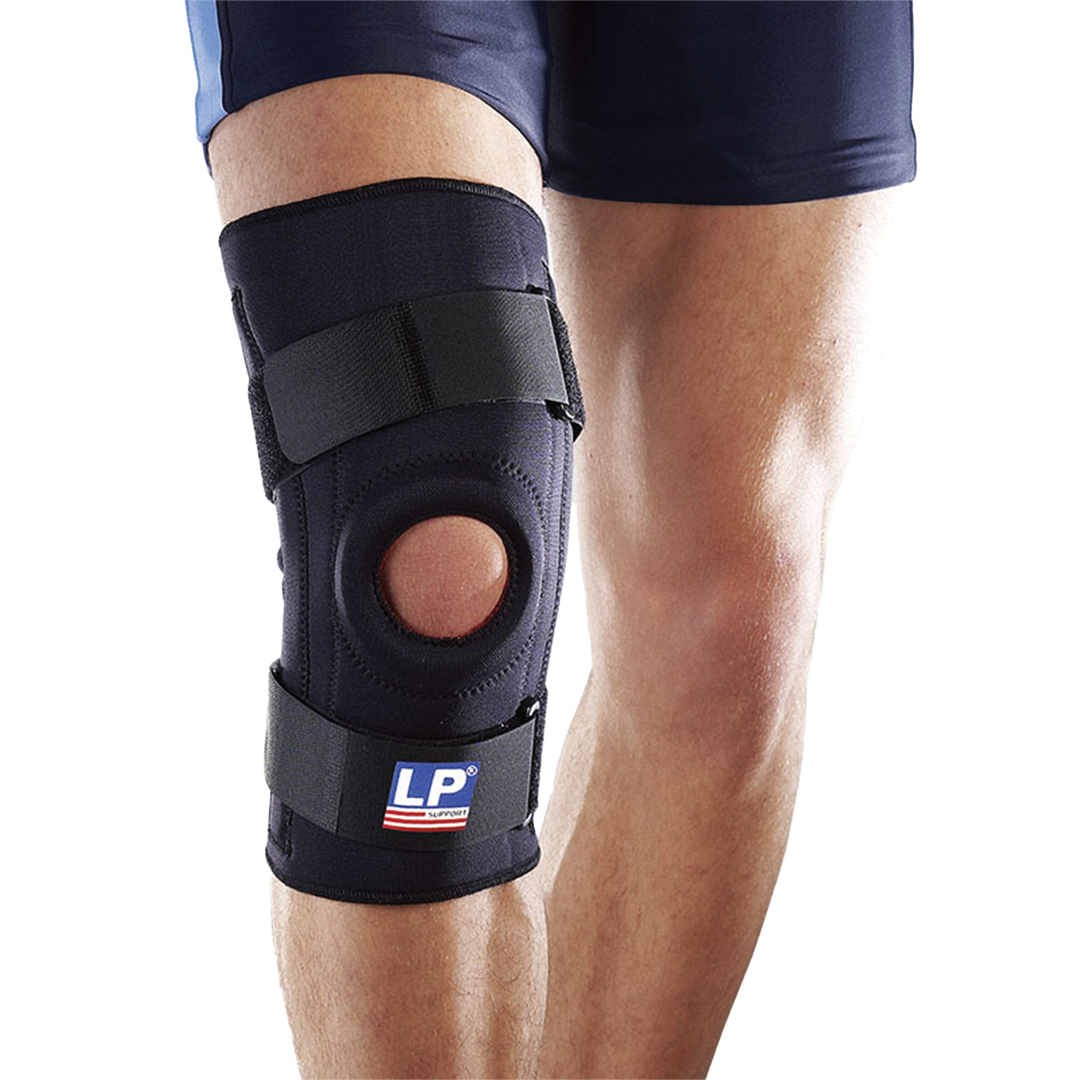 Knee stabiliser open-patella support with adjustable straps