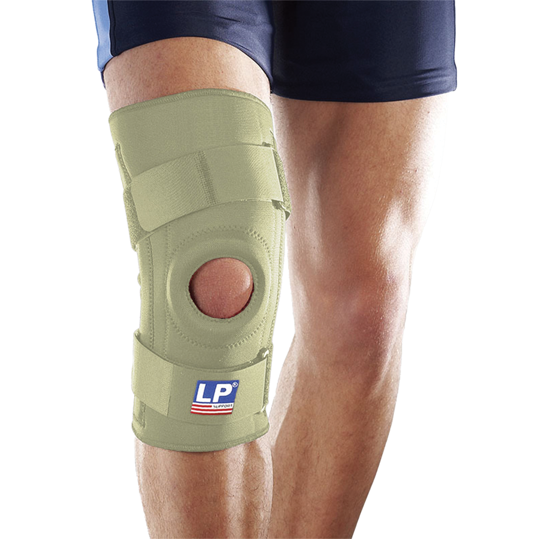 Knee stabiliser open-patella support with adjustable straps