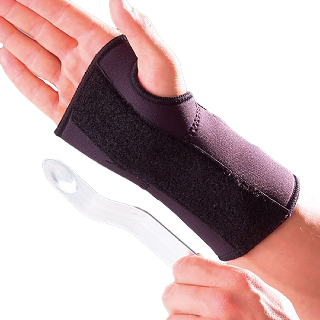 Wrist splint - neoprene support with removable spoon stay