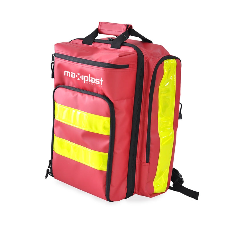 First aid backpack with organiser pockets, travel-ready