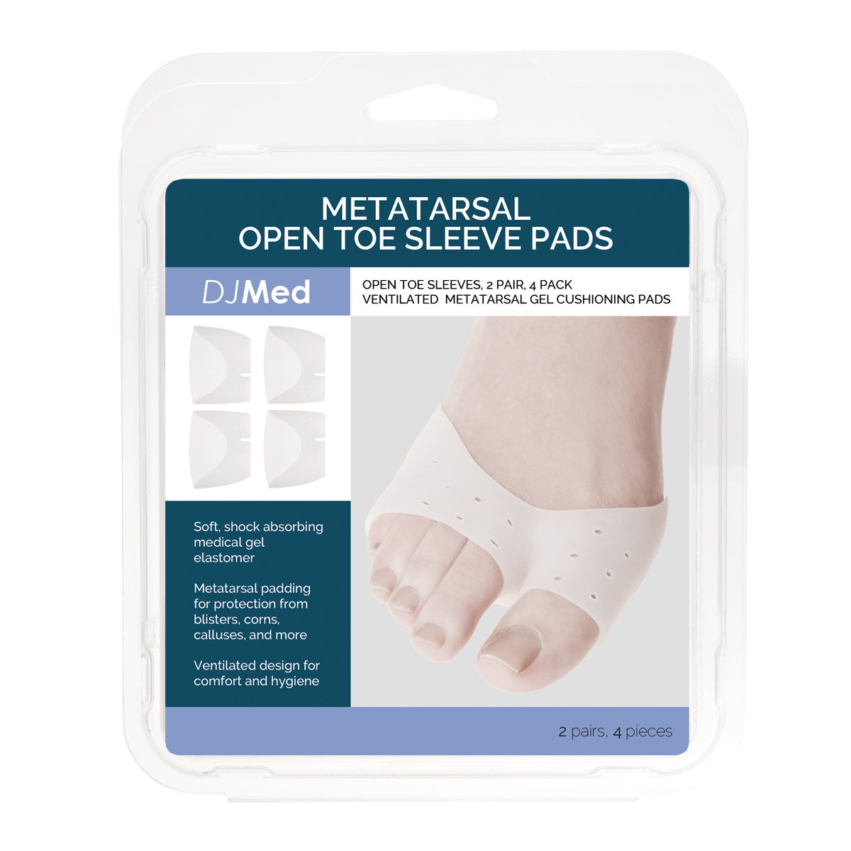 Metatarsal open toe sleeve pads, ventilated gel cushioning