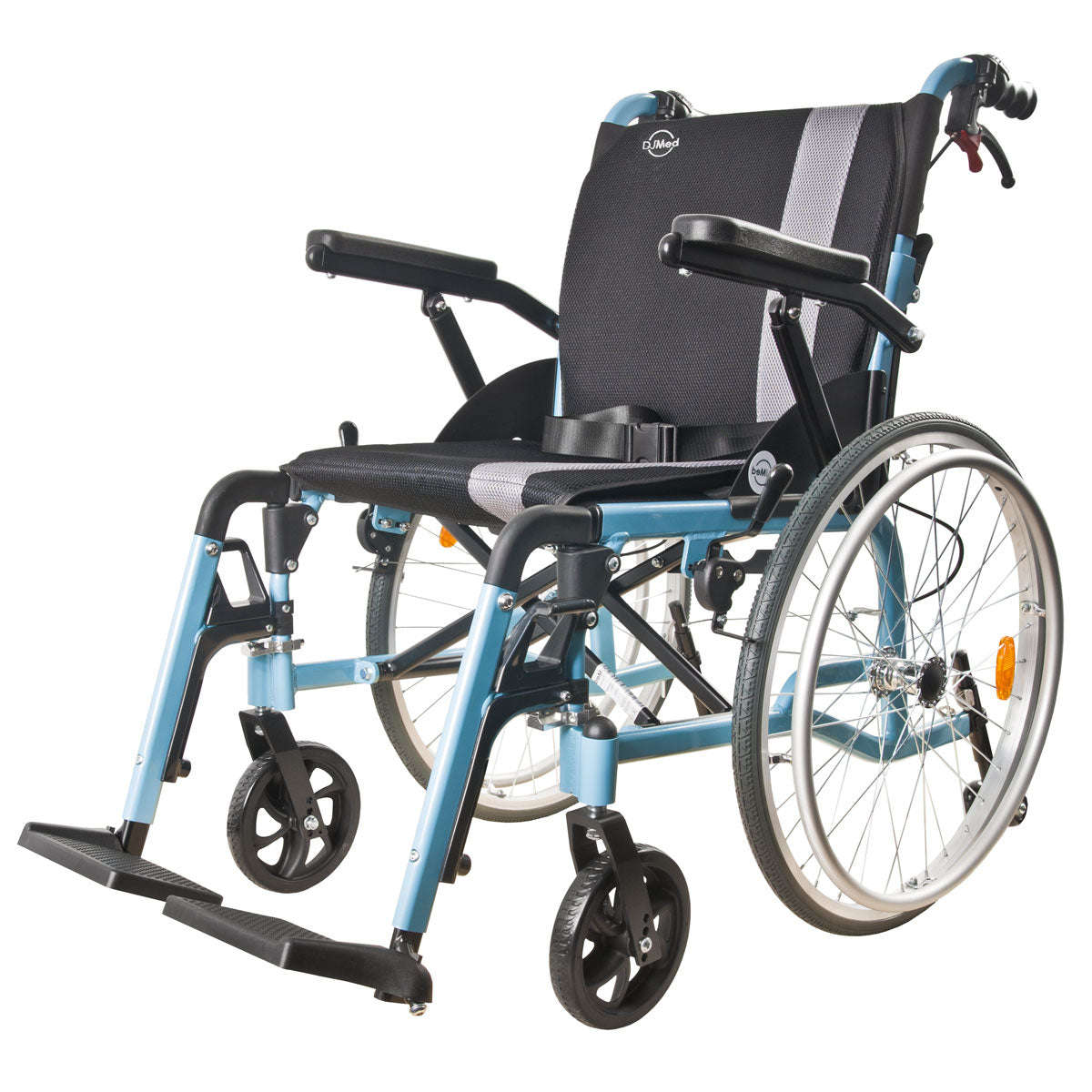 Lightweight Self-Propelled Wheelchair - Light Blue, TGA Certified, Aluminium Frame, Puncture-Proof Wheels
