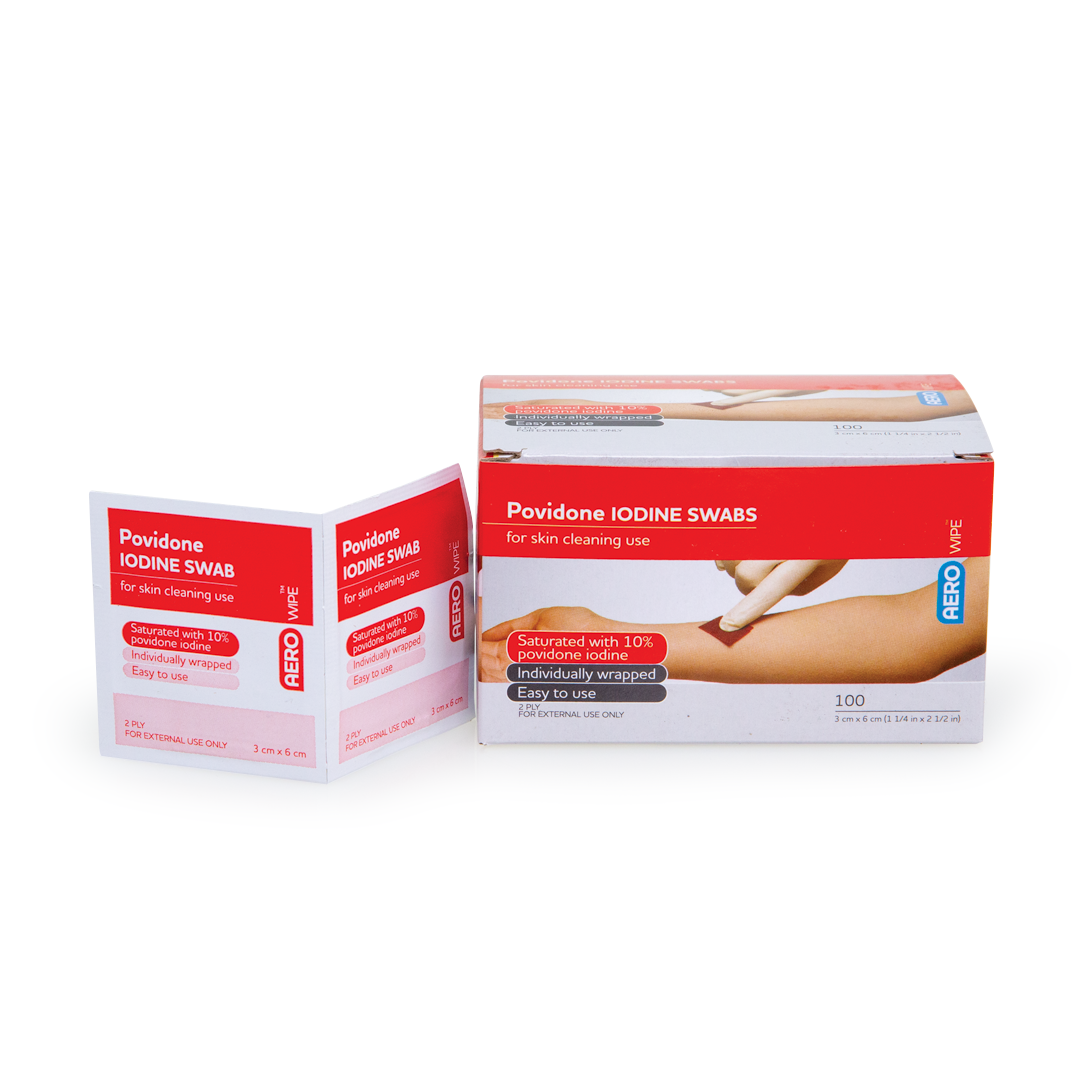 Povidone iodine prep swabs for skin cleansing and hygiene