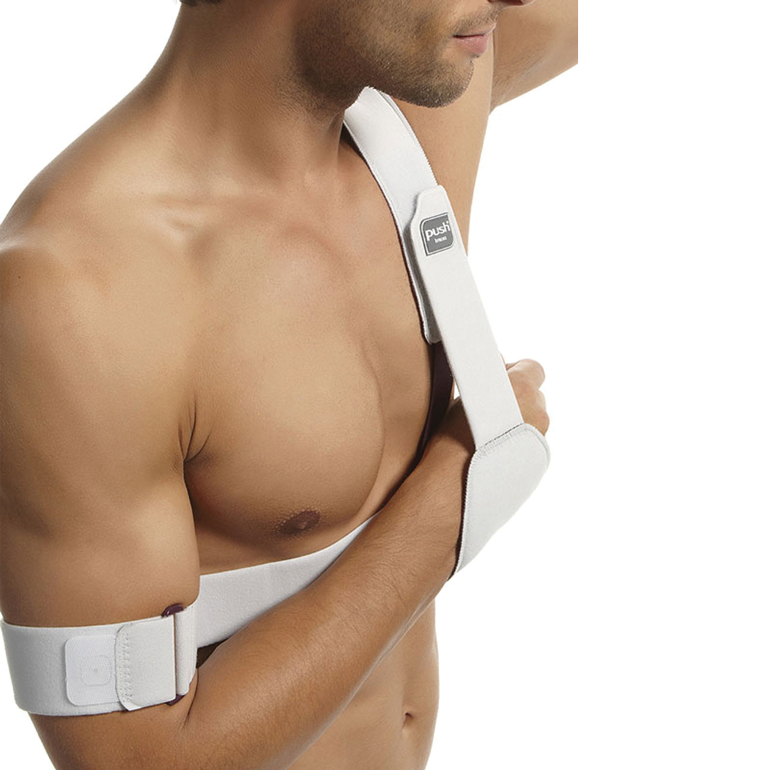 Shoulder brace with adjustable arm support and extra strap