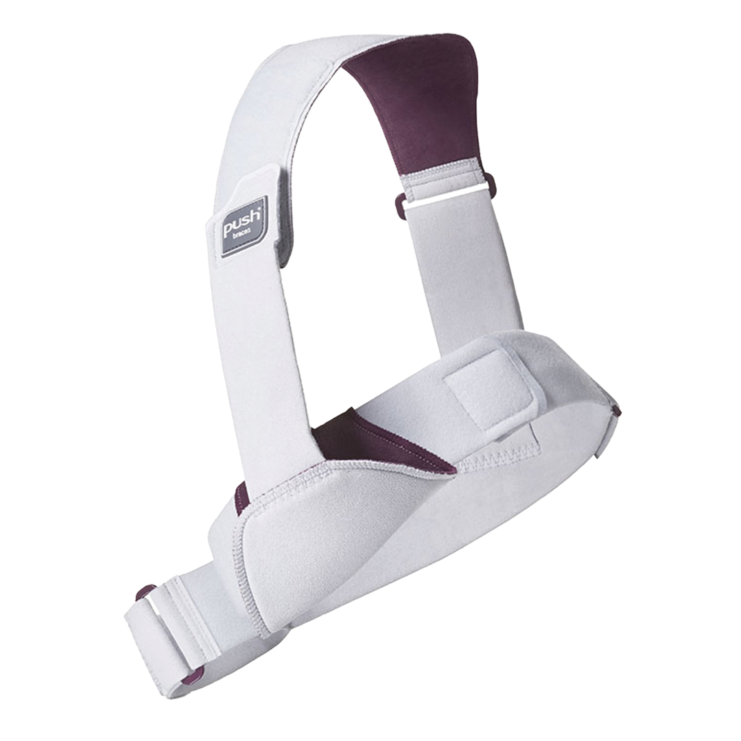 Shoulder brace with adjustable arm support and extra strap