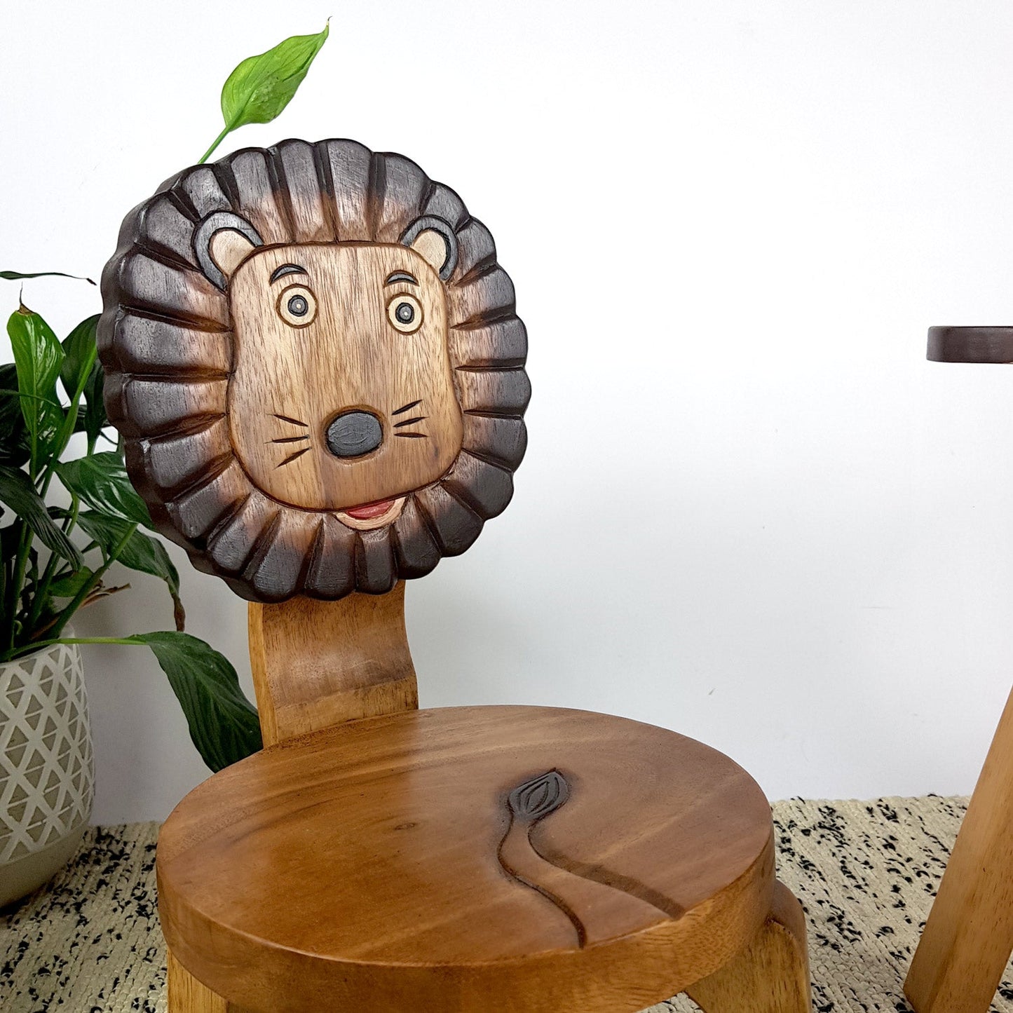 Lion Kids Table Set with 2 Chairs – Handmade Solid Hardwood