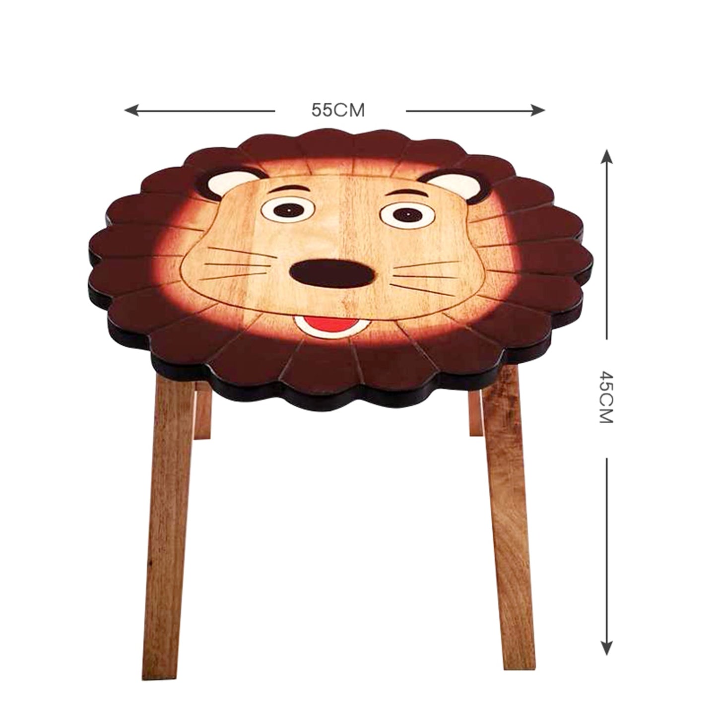 Lion Kids Table Set with Ram & Sheep Stools – Handmade Solid Hardwood