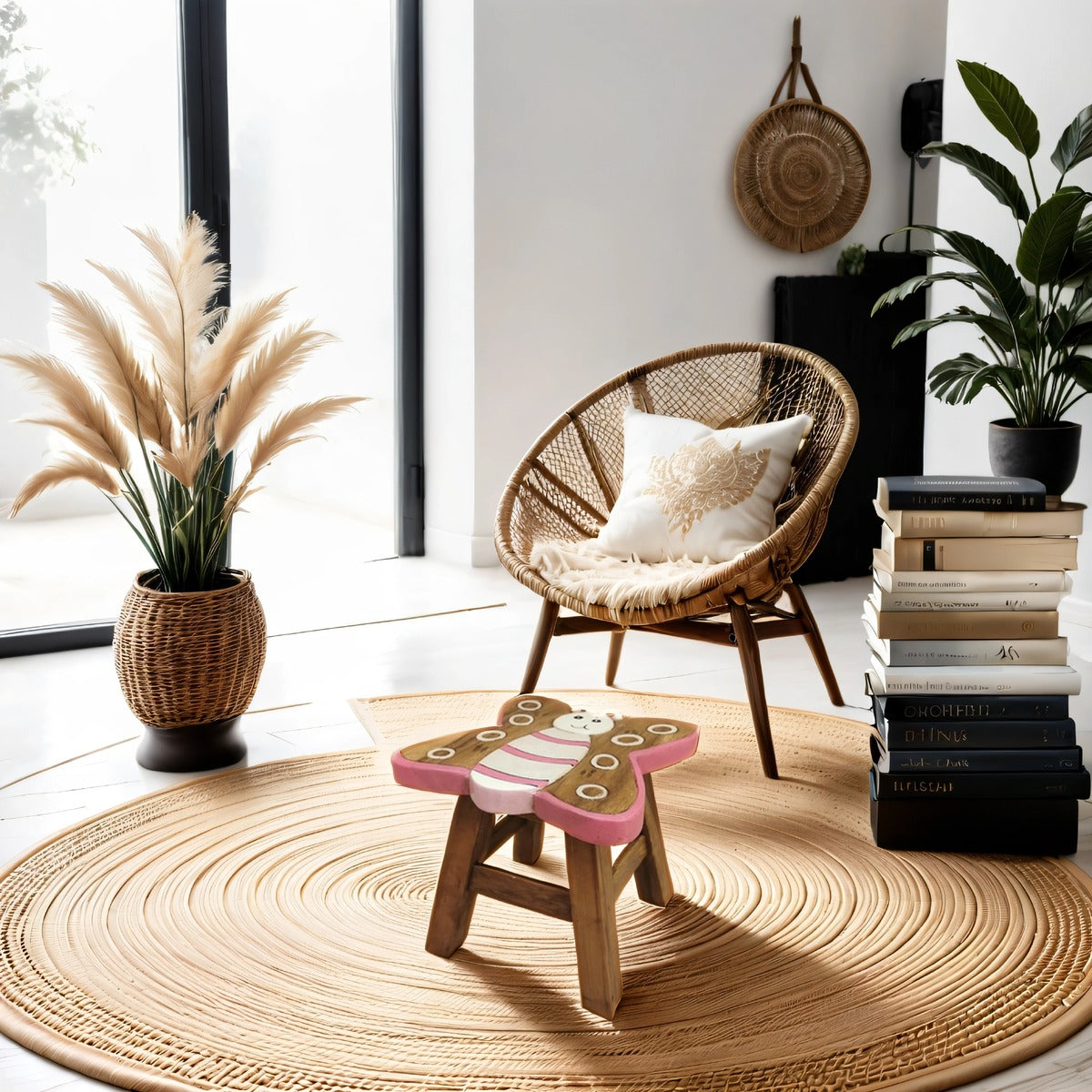 Premium Kids Wooden Butterfly Stool – Handmade Solid Wood Toilet Training and Step Stool