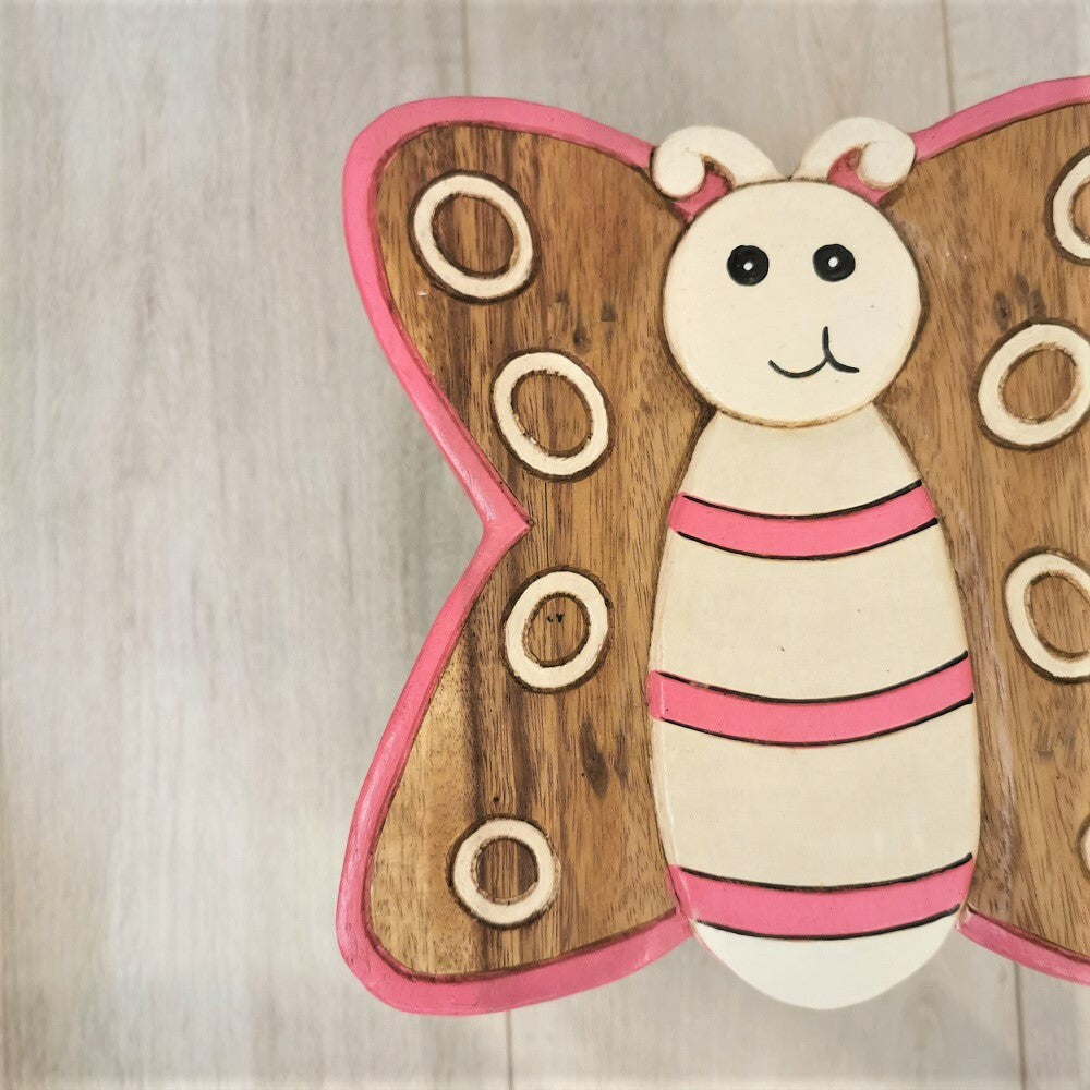 Premium Kids Wooden Butterfly Stool – Handmade Solid Wood Toilet Training and Step Stool
