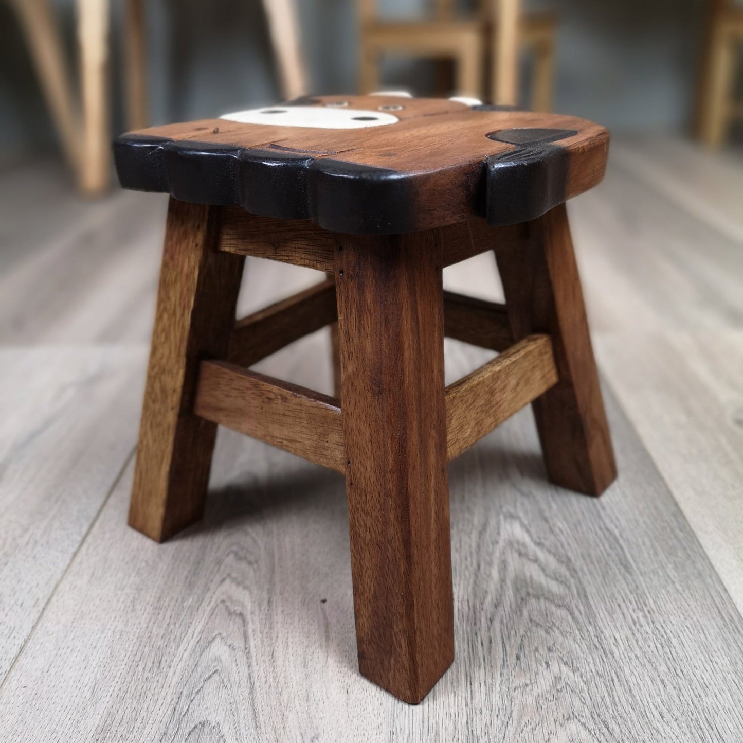 Premium Kids Wooden Cow Stool – Handmade Solid Wood Toilet Training and Step Stool