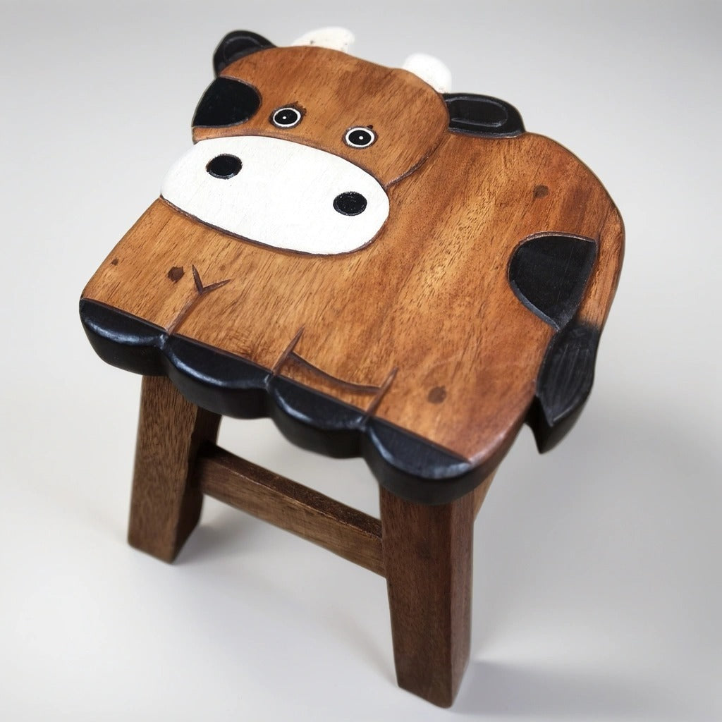 Premium Kids Wooden Cow Stool – Handmade Solid Wood Toilet Training and Step Stool