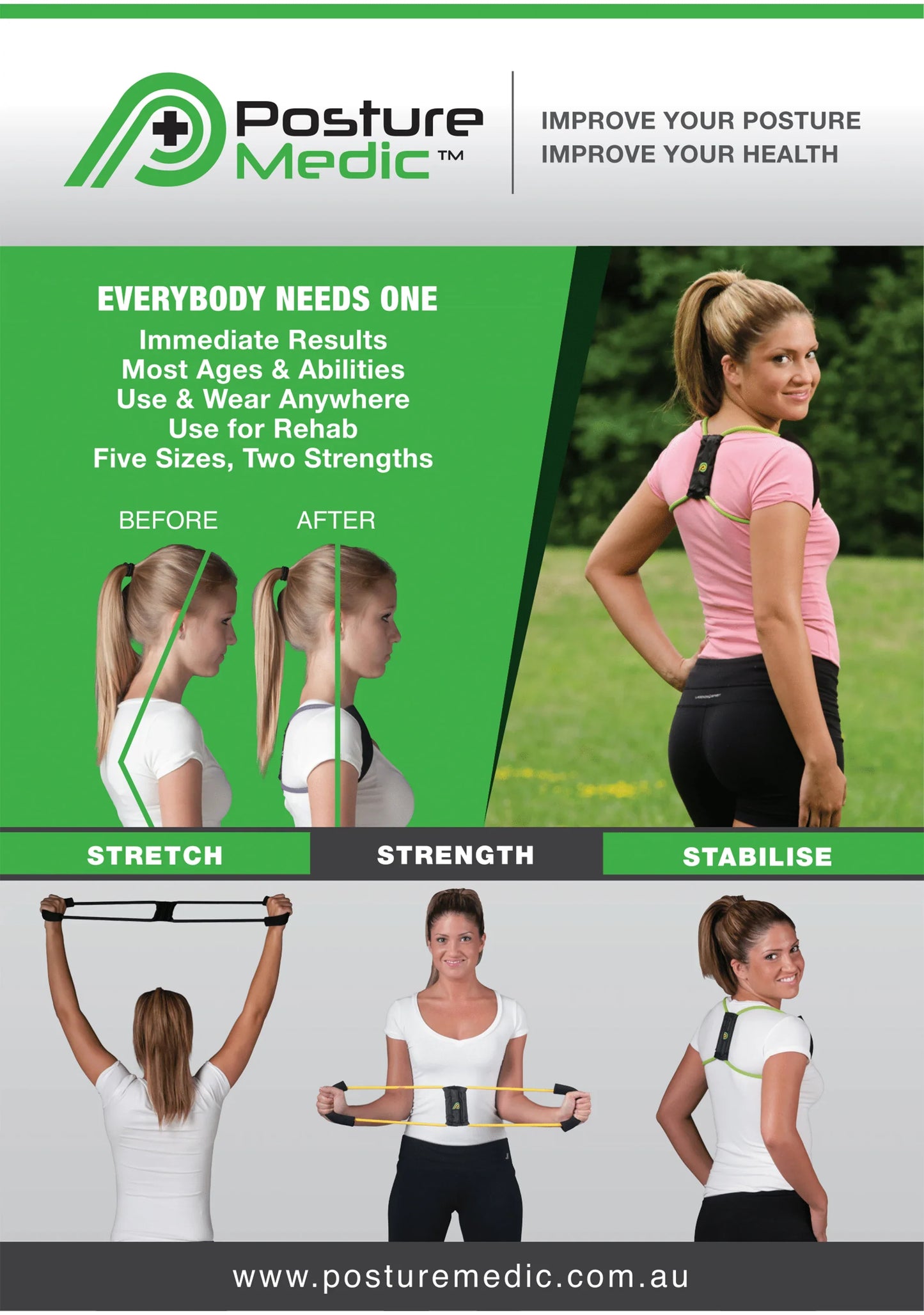 Posture Medic - Posture Corrector, Back Brace & Exercise Band for Better Posture & Core Strength