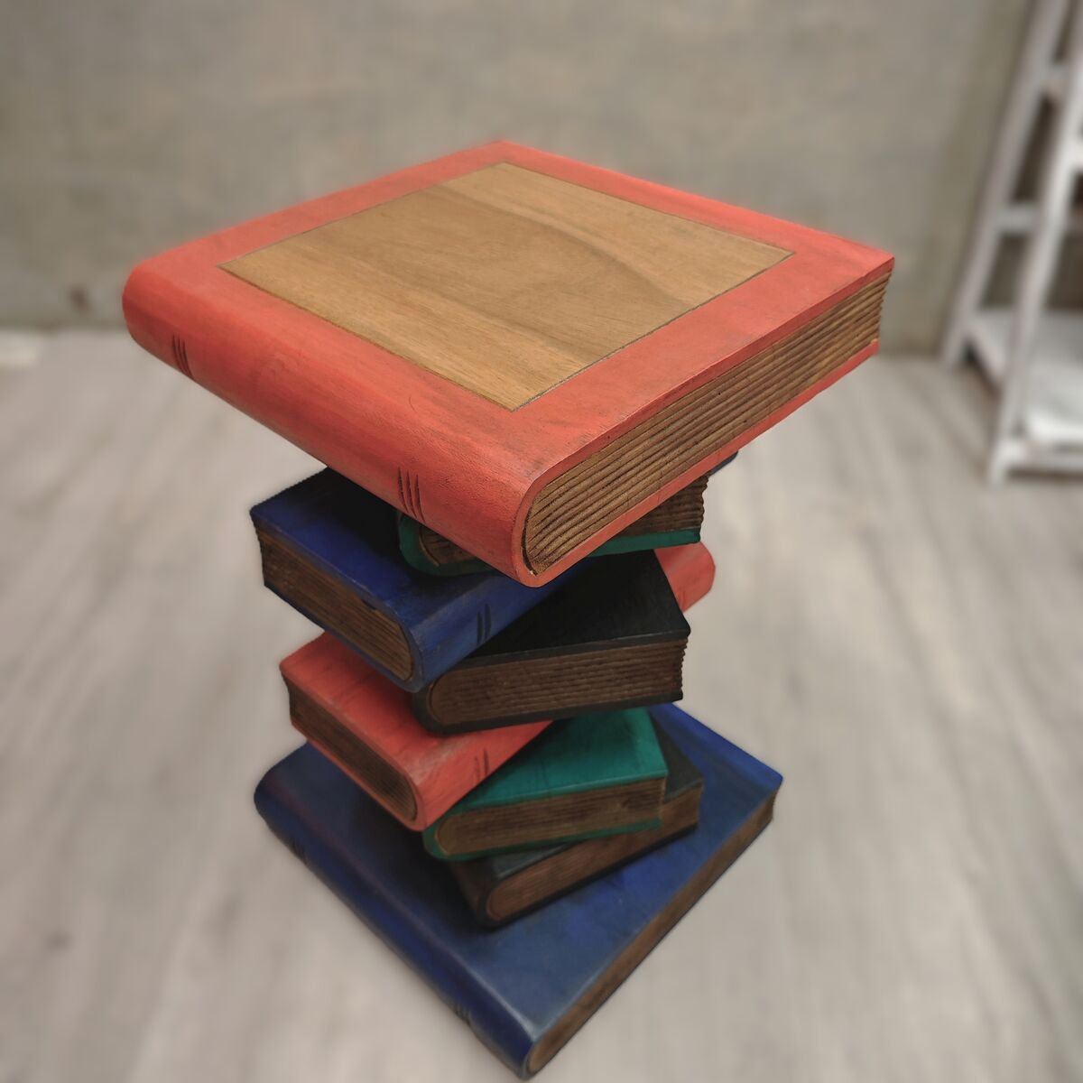 Book Stack Raintree Wood Side Table Plant Stand Corner Table - Antique Finish
