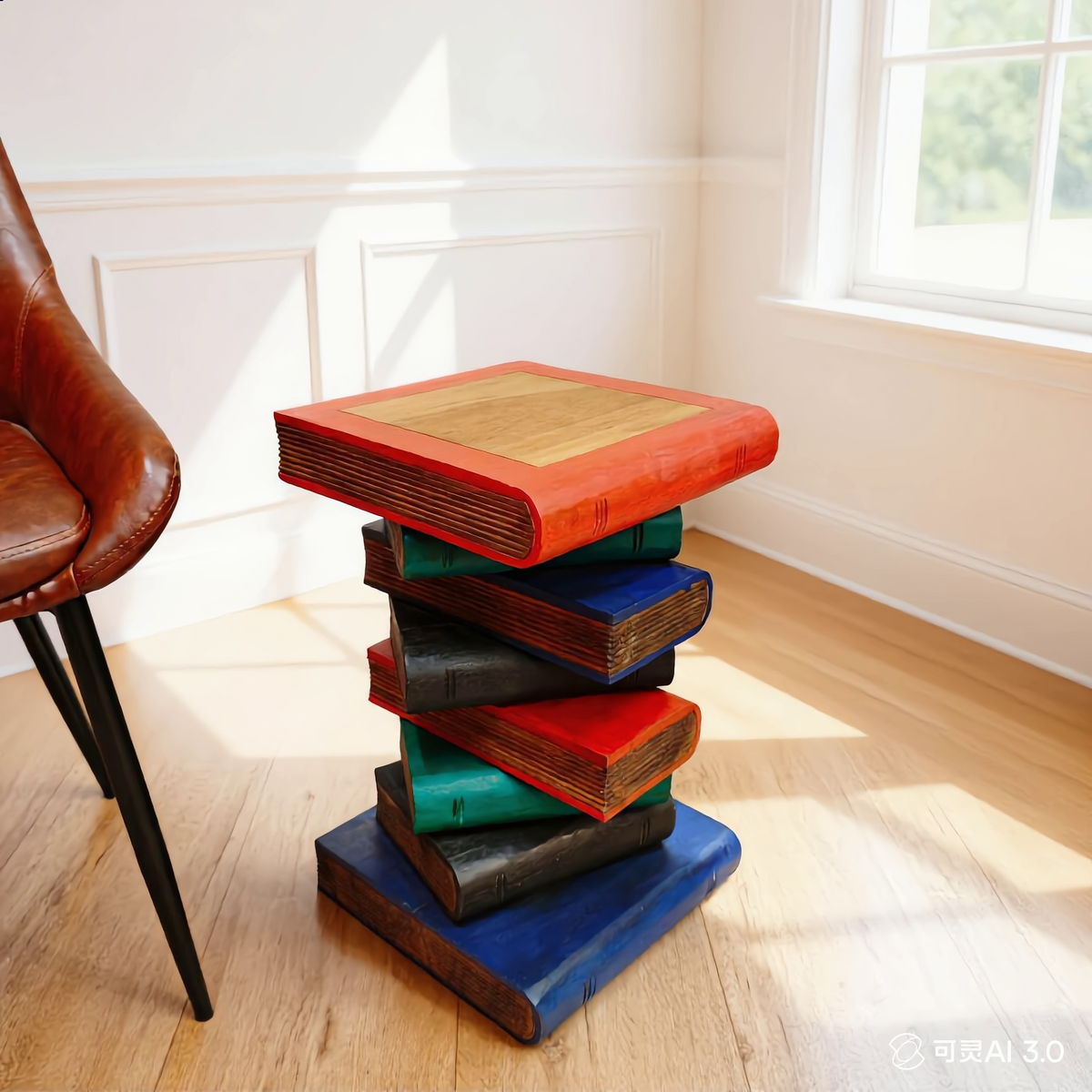 Book Stack Raintree Wood Side Table Plant Stand Corner Table - Antique Finish