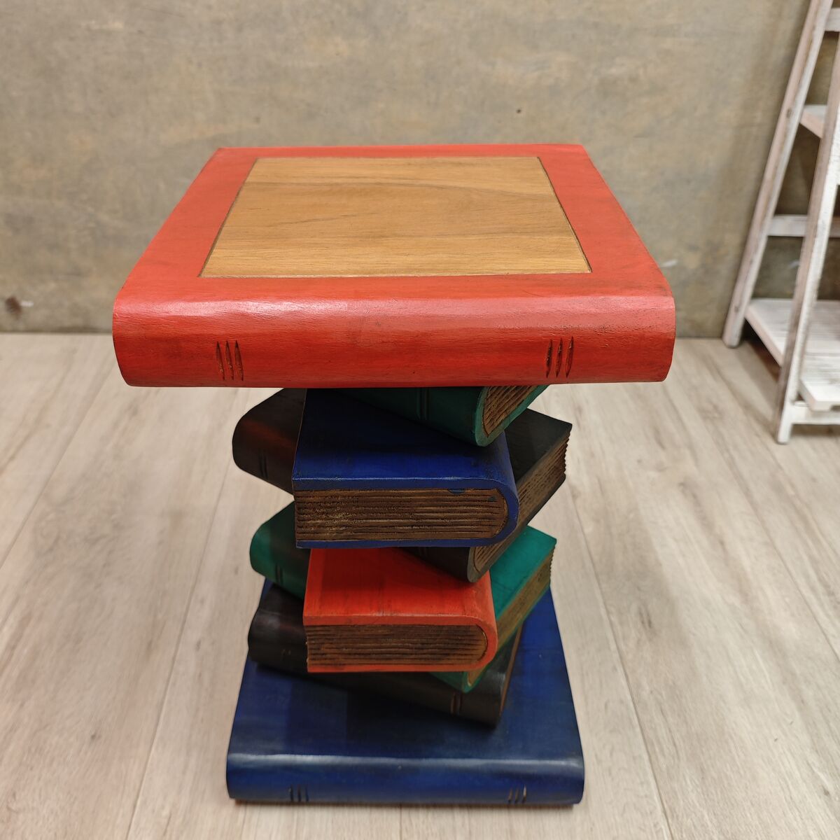 Book Stack Raintree Wood Side Table Plant Stand Corner Table - Antique Finish