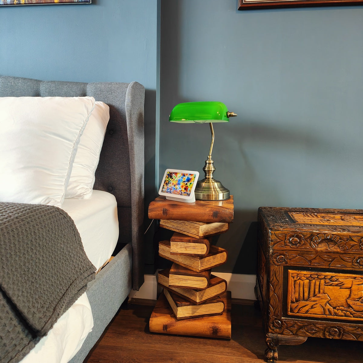 Solid Timber Book Stack Side Table - Rustic Timber Plant Stand / Corner Stool Natural Finish