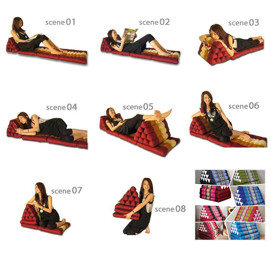 Jumbo Thai Triangle Pillow 3‑Fold – Handmade Kapok Daybed Cushion | Fold-Out Floor Mattress