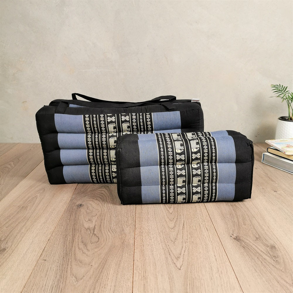 Foldable Meditation Cushion + Kapok Yoga Block Set | Handmade Thai Floor Mat with Handle | Supportive Allergen-Free Seating for Yoga, Meditation, or Travel