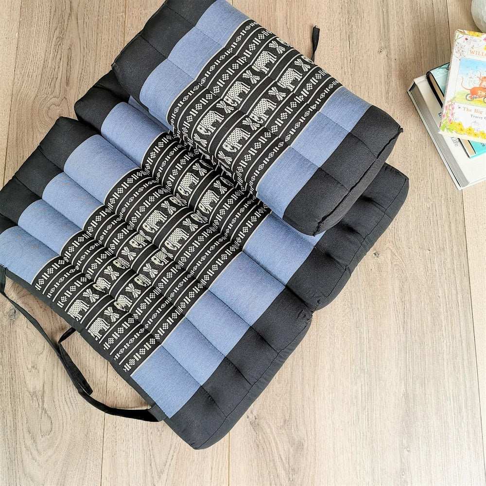 Foldable Meditation Cushion + Kapok Yoga Block Set | Handmade Thai Floor Mat with Handle | Supportive Allergen-Free Seating for Yoga, Meditation, or Travel
