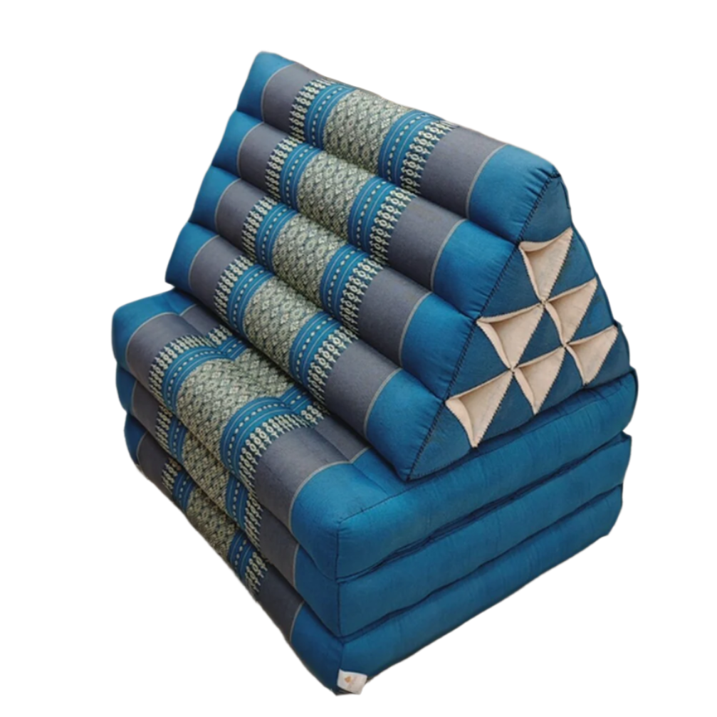 Large Thai Triangle Pillow – 3 Fold Floor Cushion | Handmade Thai Lounge Mat & Backrest | 100% Kapok Filled