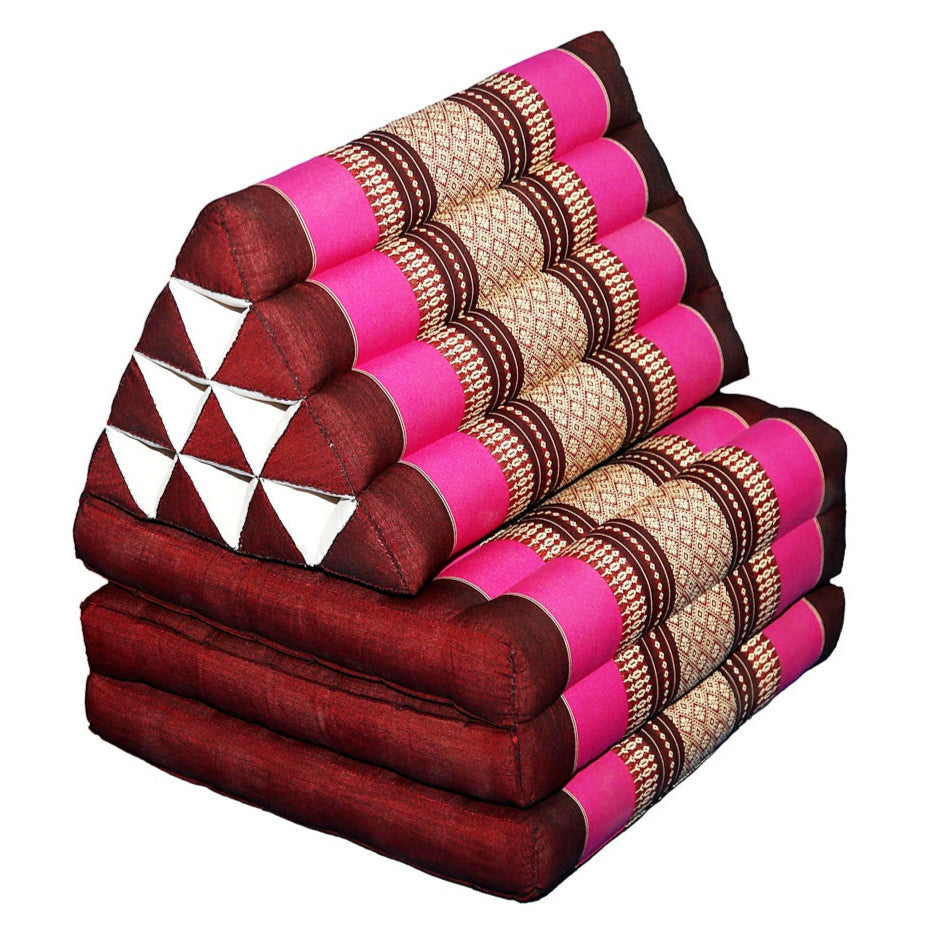Large Thai Triangle Pillow – 3 Fold Floor Cushion | Handmade Thai Lounge Mat & Backrest | 100% Kapok Filled