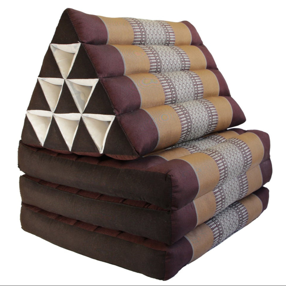 Large Thai Triangle Pillow – 3 Fold Floor Cushion | Handmade Thai Lounge Mat & Backrest | 100% Kapok Filled