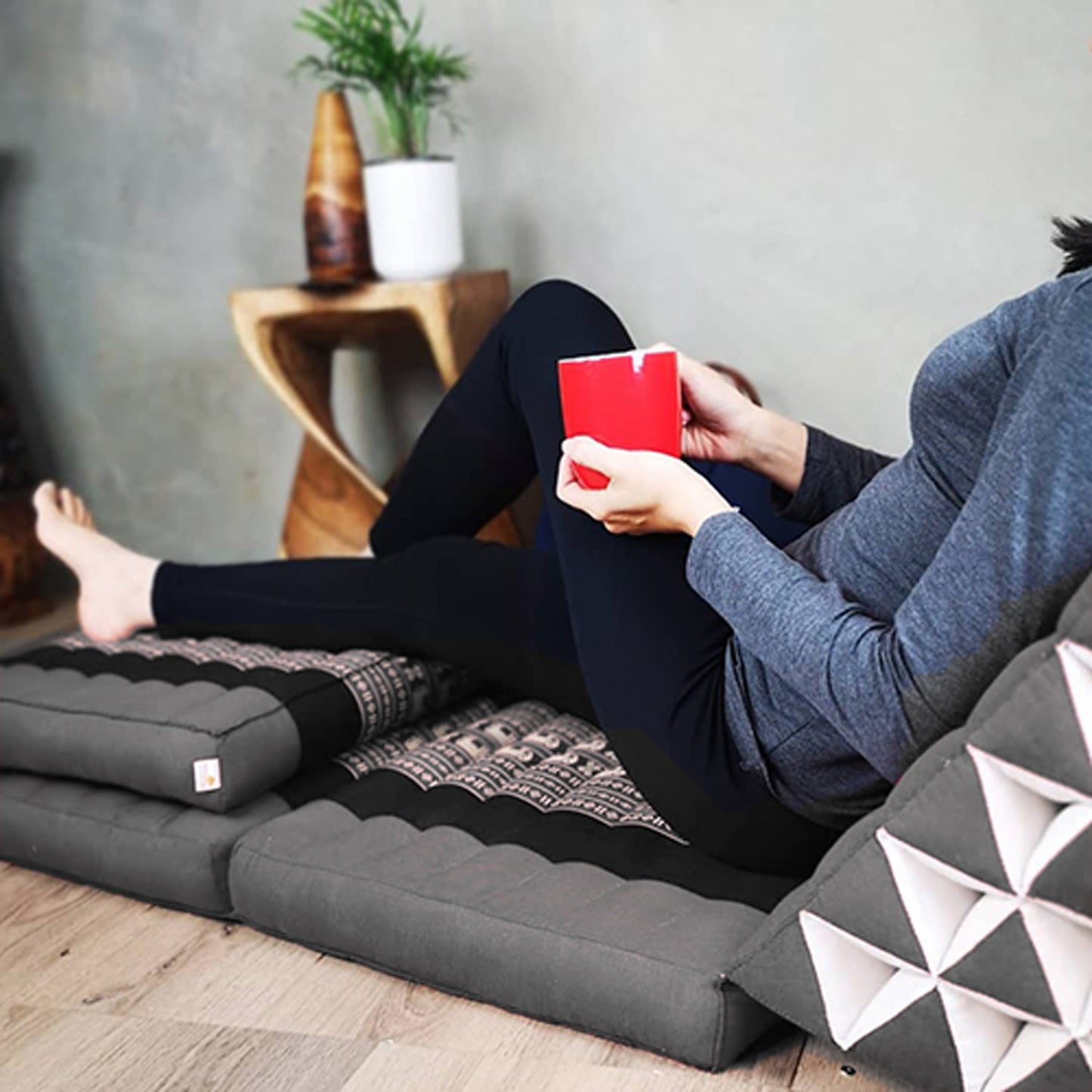 Jumbo Thai Triangle Pillow 3‑Fold – Handmade Kapok Daybed Cushion | Fold-Out Floor Mattress