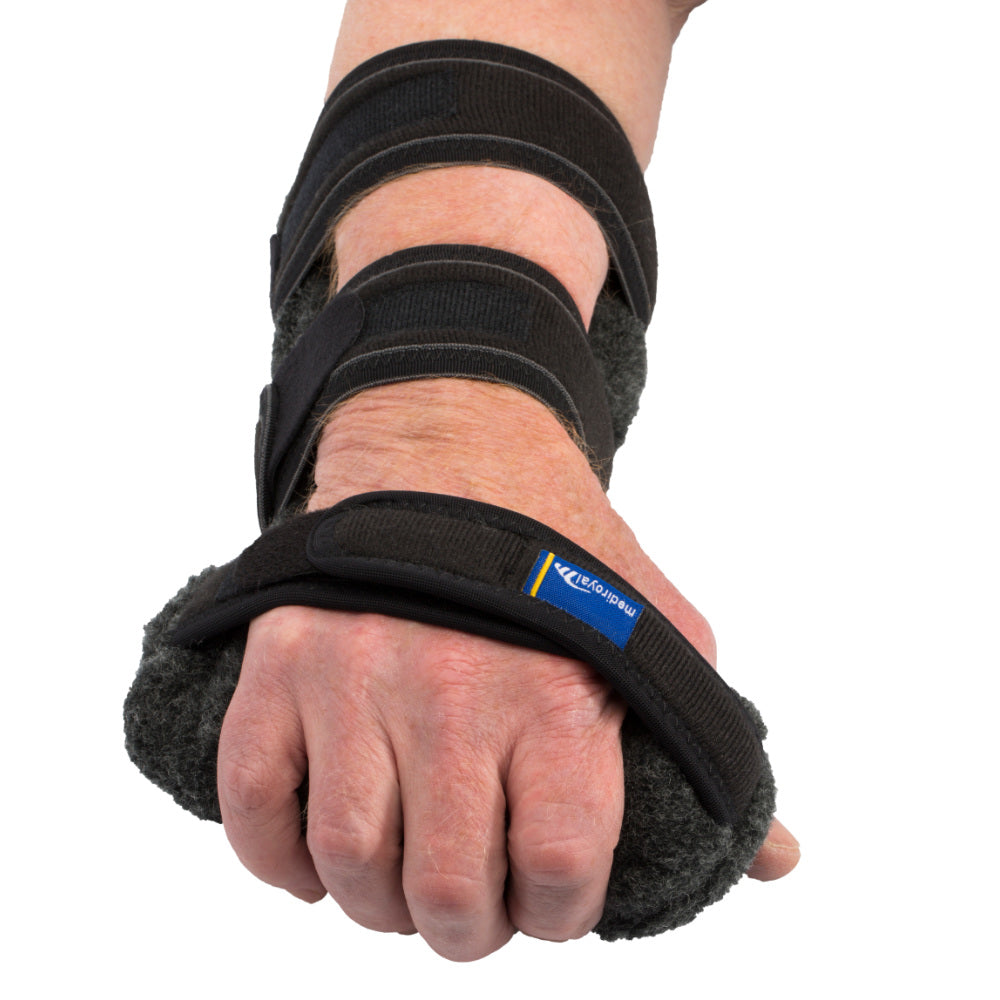 Inflatable hand splint with adjustable rigid frame support