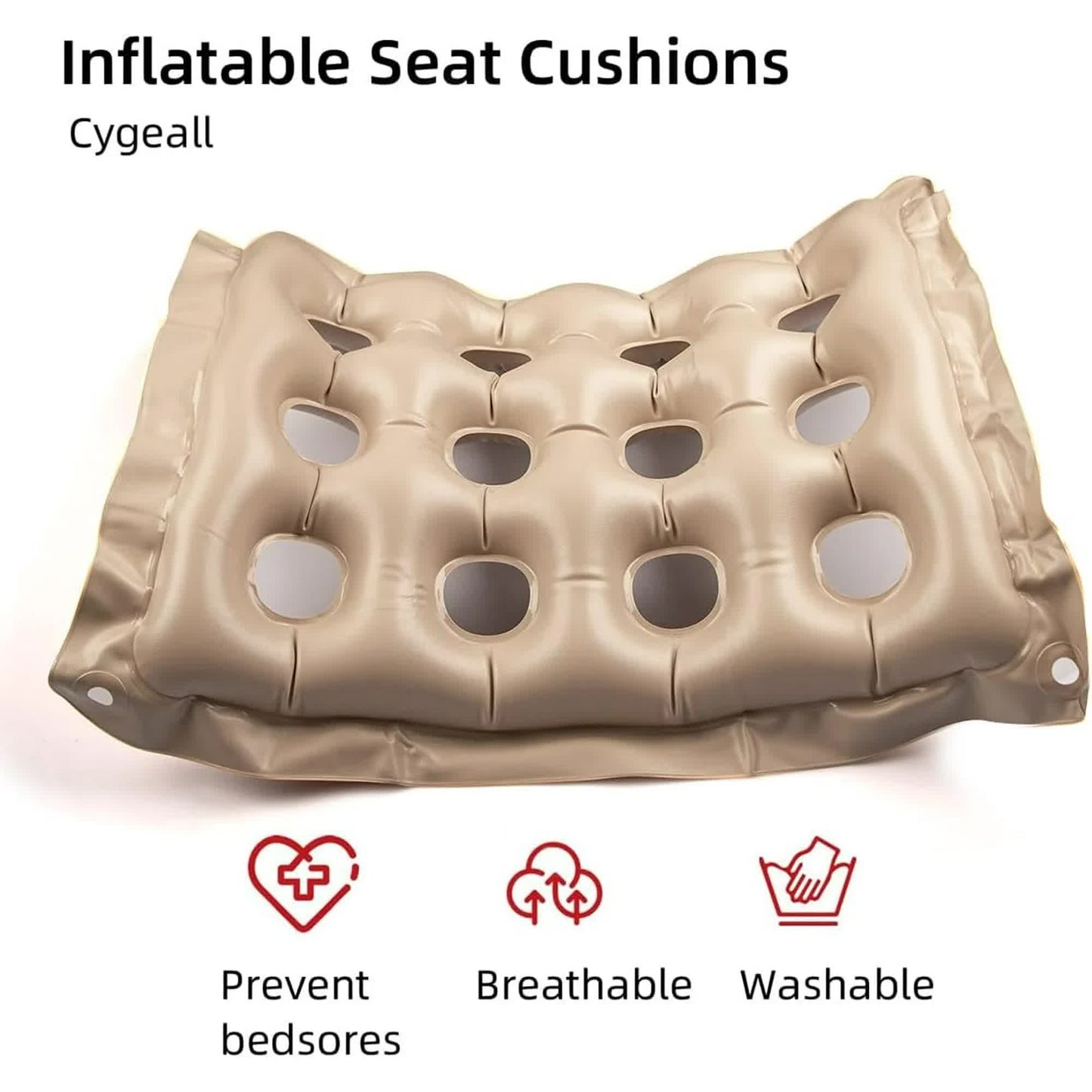 Inflatable Waffle Air Cushion - Pressure Relief for Wheelchair & Bed Sores Cream